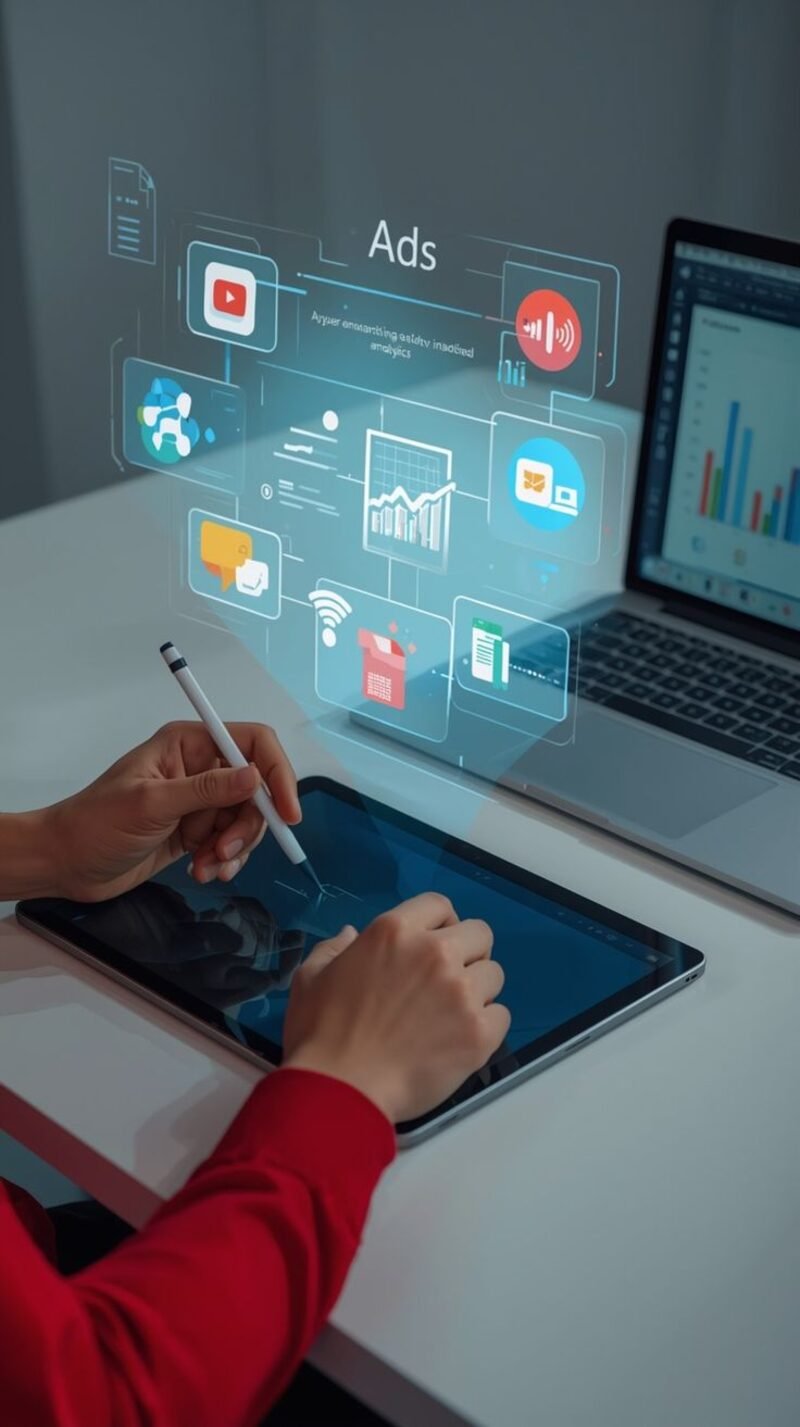 Modern ad campaign strategy and ads dashboard on tablet